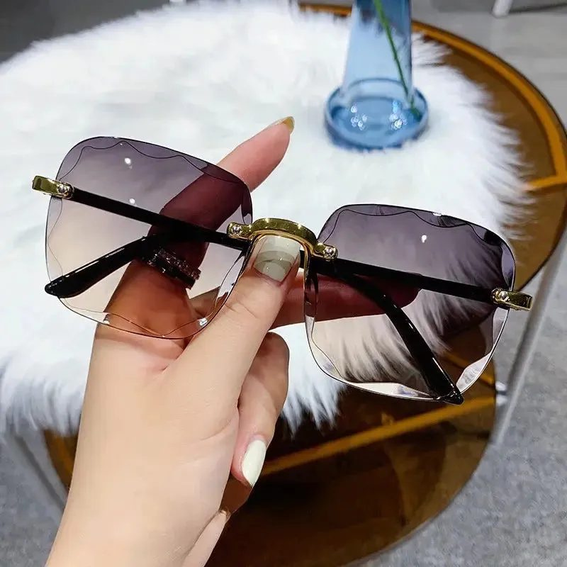 2023 New Rimless Women's Sunglasses Fashion Gradient Lenses Sun glasses Lady Vintage Alloy Legs Classic Designer Shades UV400