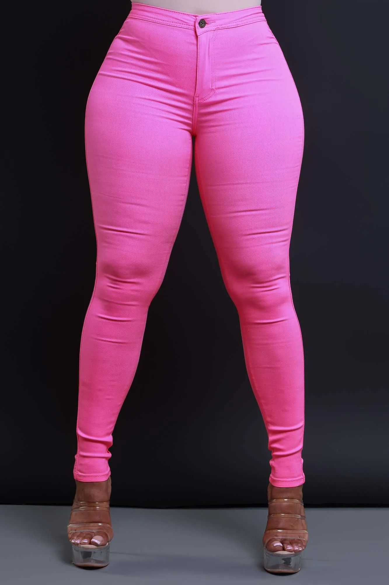 $5 Super Swank High Waist Stretchy Jeans - Neon Pink