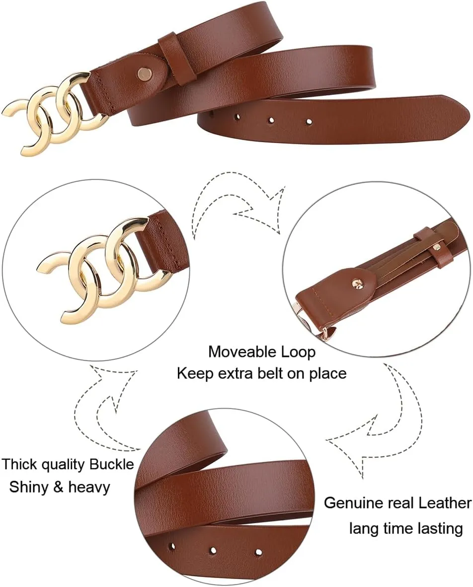 ALAIX Women's Belt Gold/Silver Buckle Belt Black leather belt Fashion Dress Pants Jeans belts for women