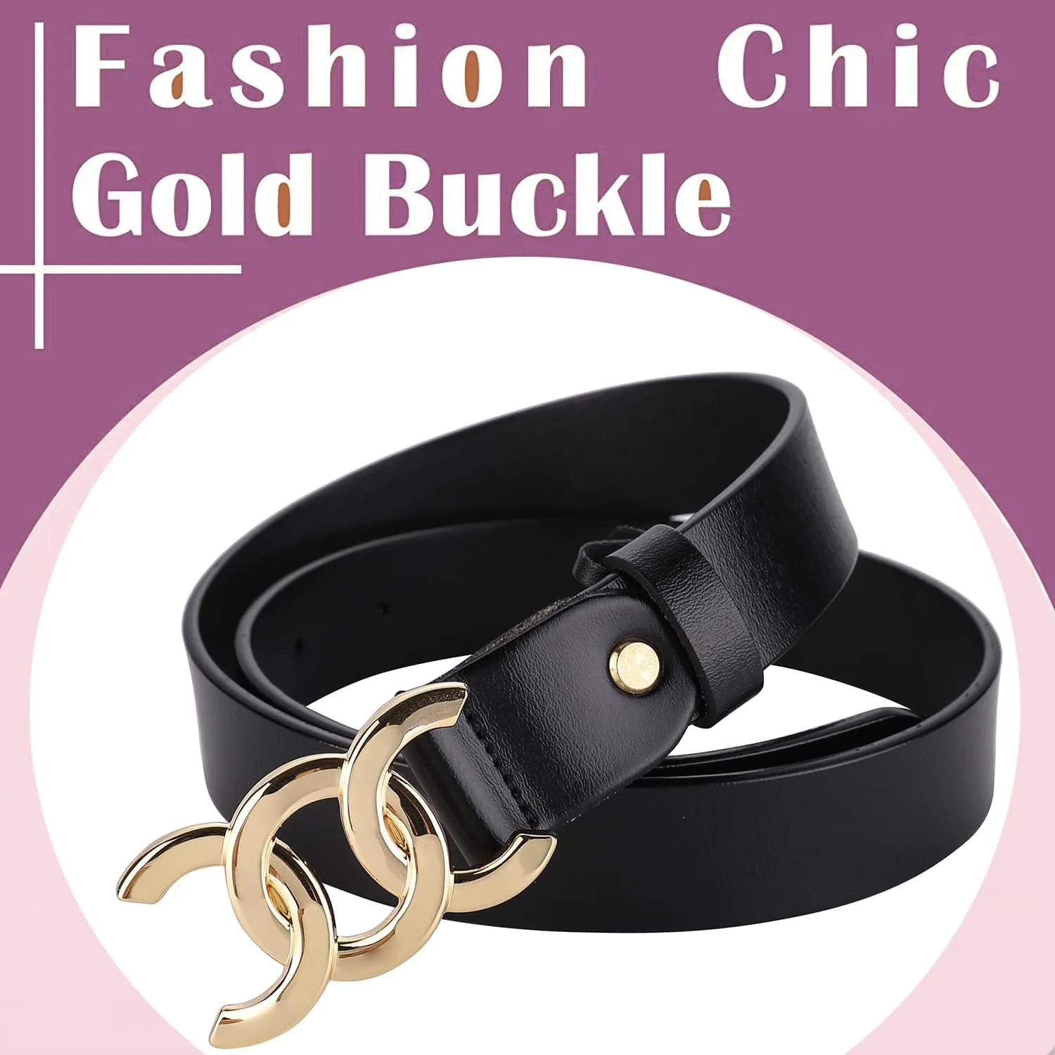 ALAIX Women's Belt Gold/Silver Buckle Belt Black leather belt Fashion Dress Pants Jeans belts for women