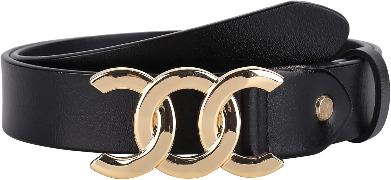 ALAIX Women's Belt Gold/Silver Buckle Belt Black leather belt Fashion Dress Pants Jeans belts for women