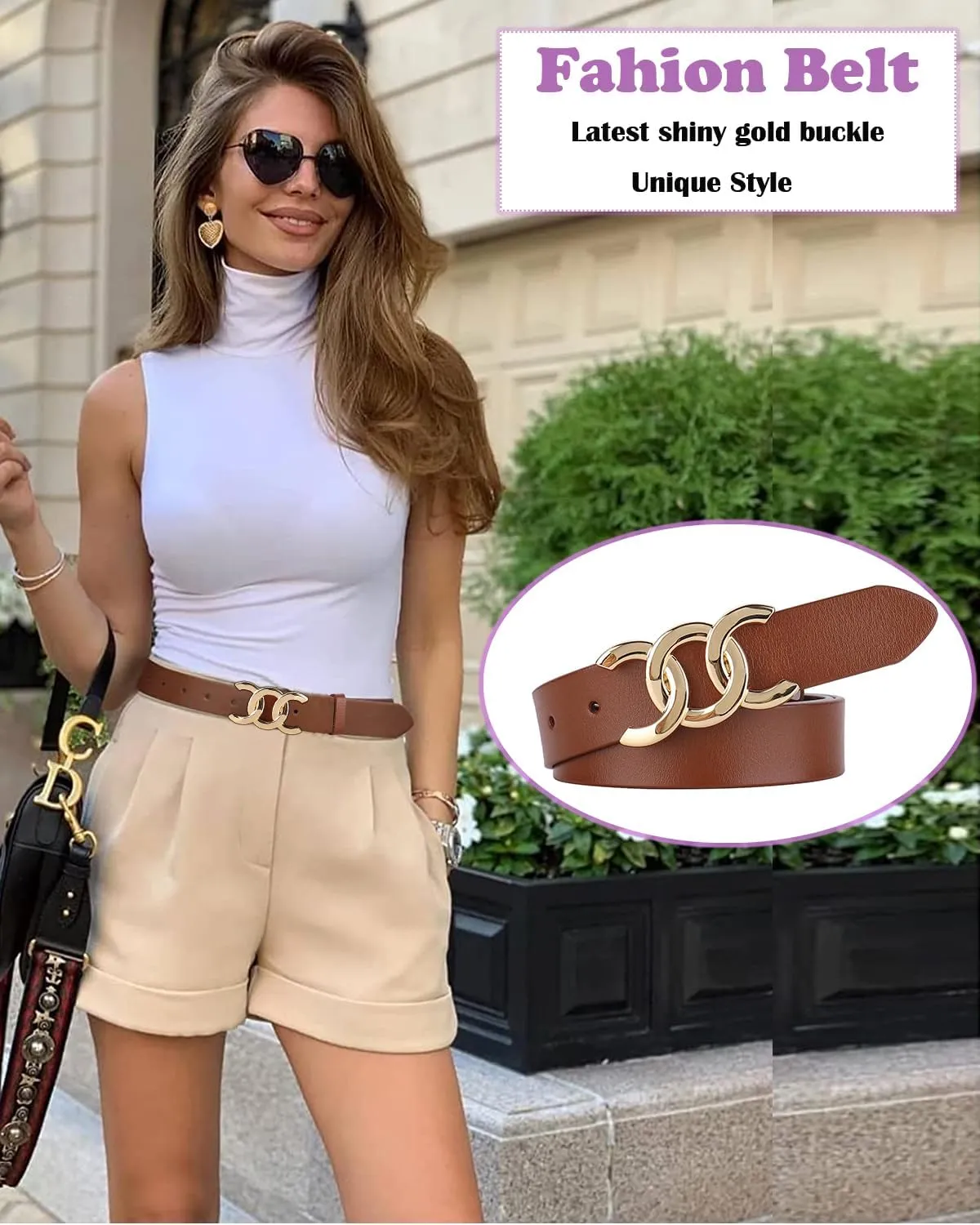ALAIX Women's Belt Gold/Silver Buckle Belt Black leather belt Fashion Dress Pants Jeans belts for women