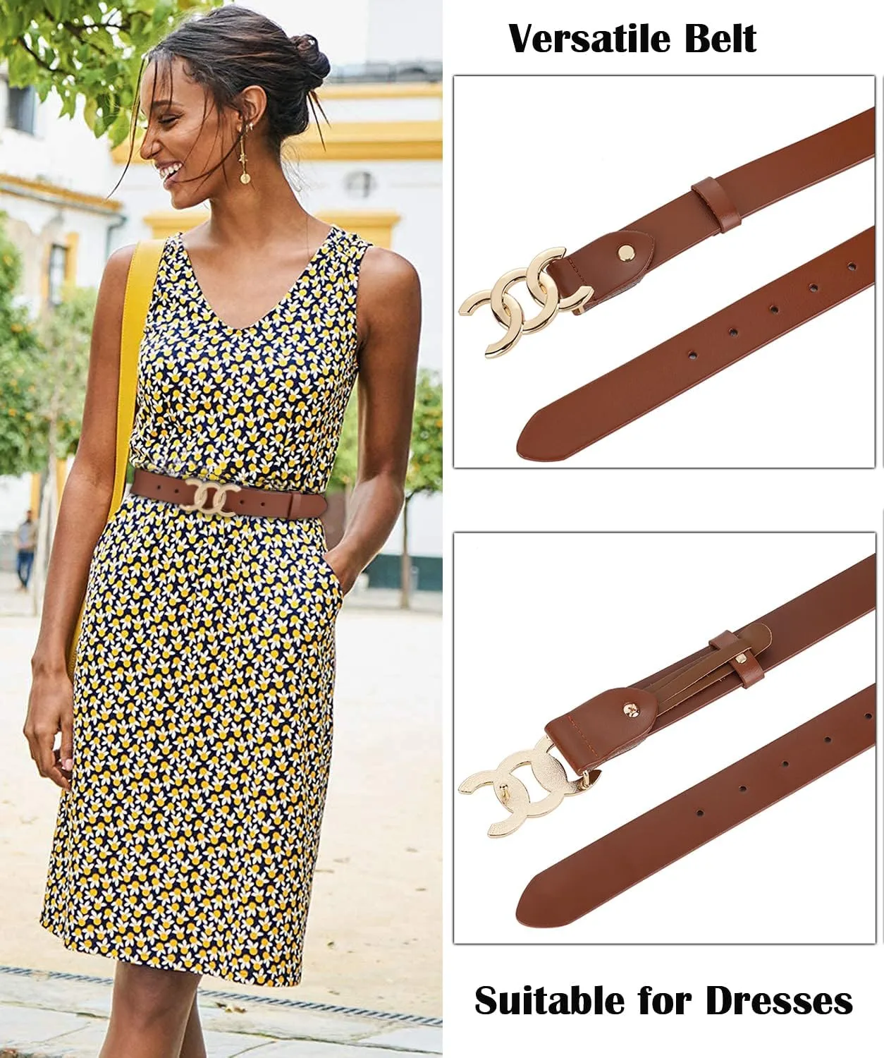 ALAIX Women's Belt Gold/Silver Buckle Belt Black leather belt Fashion Dress Pants Jeans belts for women