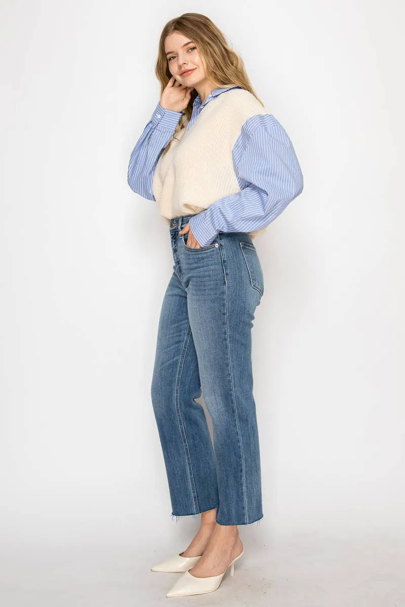 Artemis Denim eco fabric high rise straight leg jeans