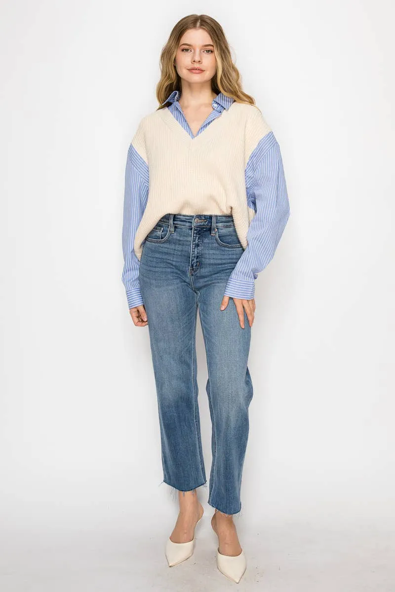Artemis Denim eco fabric high rise straight leg jeans