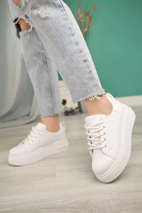 aymood bağcikli kadin sporgünlük yüksek taban sneakers spor ayakkabi siyah cilt