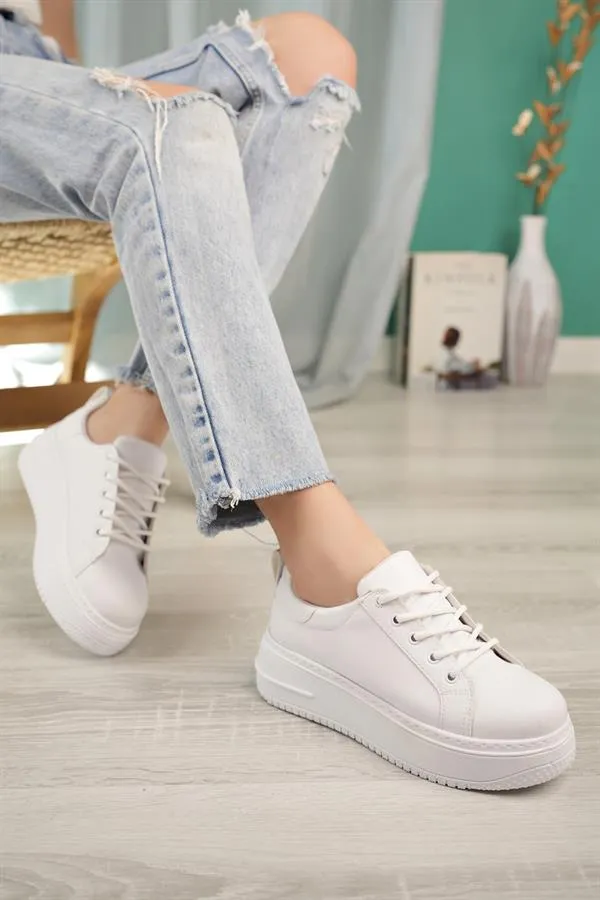 aymood bağcikli kadin sporgünlük yüksek taban sneakers spor ayakkabi siyah cilt