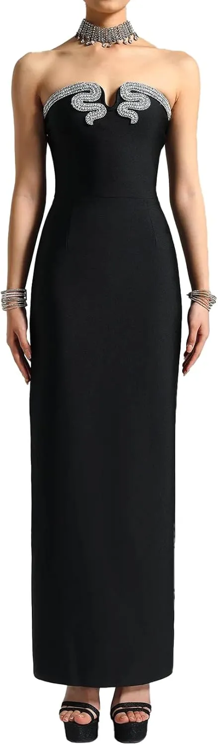 BELLA BARNETT Modern Bandage Dress Diamond Tube Dress Glitter Sequin Dress Black Bodycon Dress