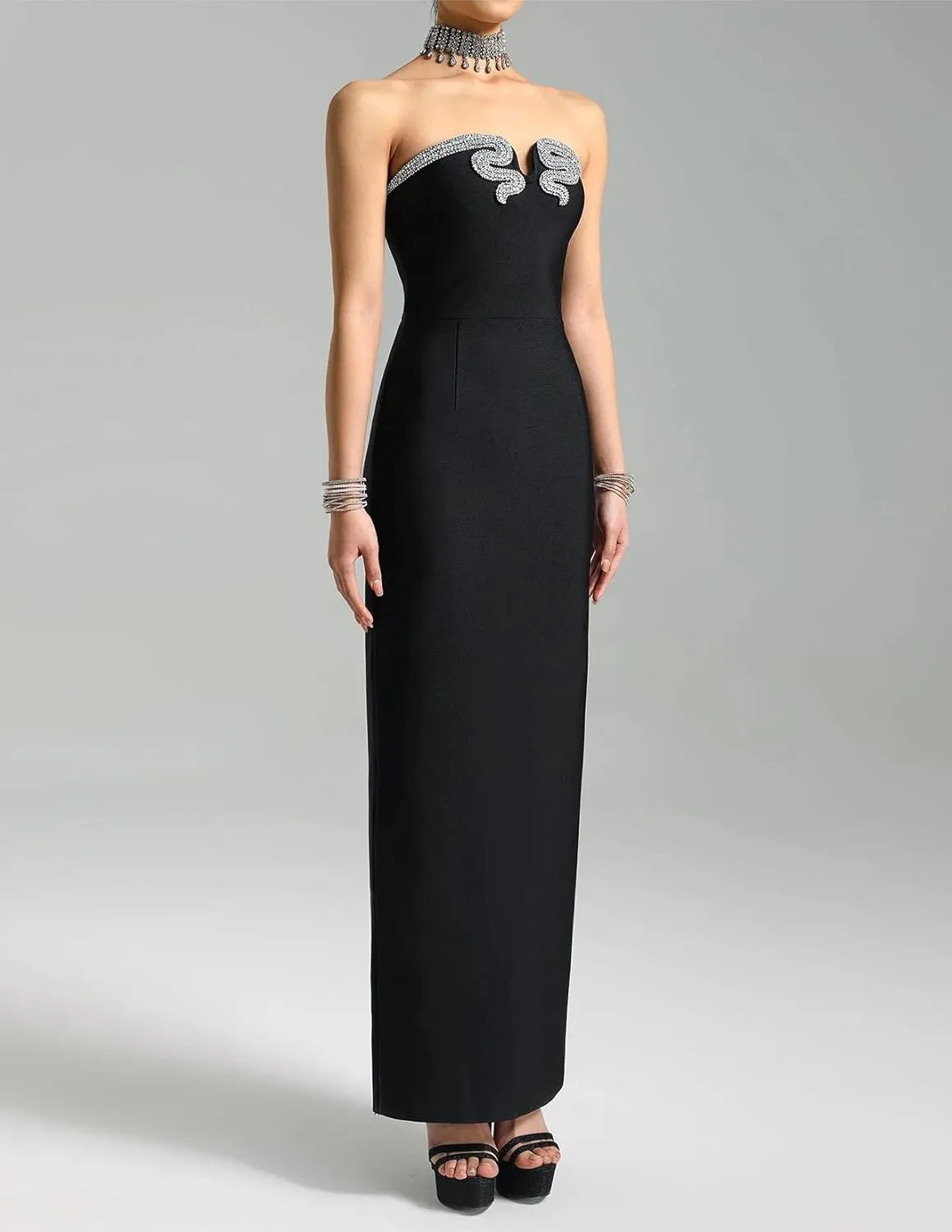 BELLA BARNETT Modern Bandage Dress Diamond Tube Dress Glitter Sequin Dress Black Bodycon Dress