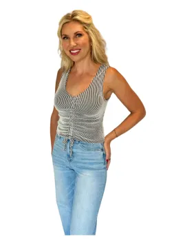 Black & White Striped Rib Knit Sleeveless Top