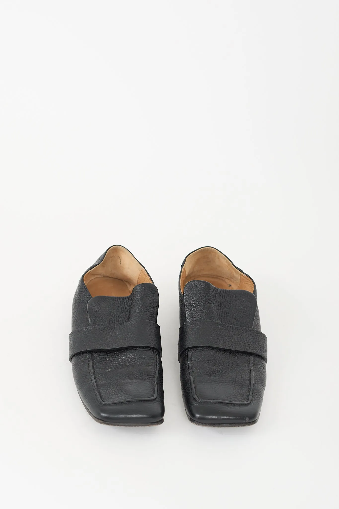 Black Pebbled Leather Spatola Loafer