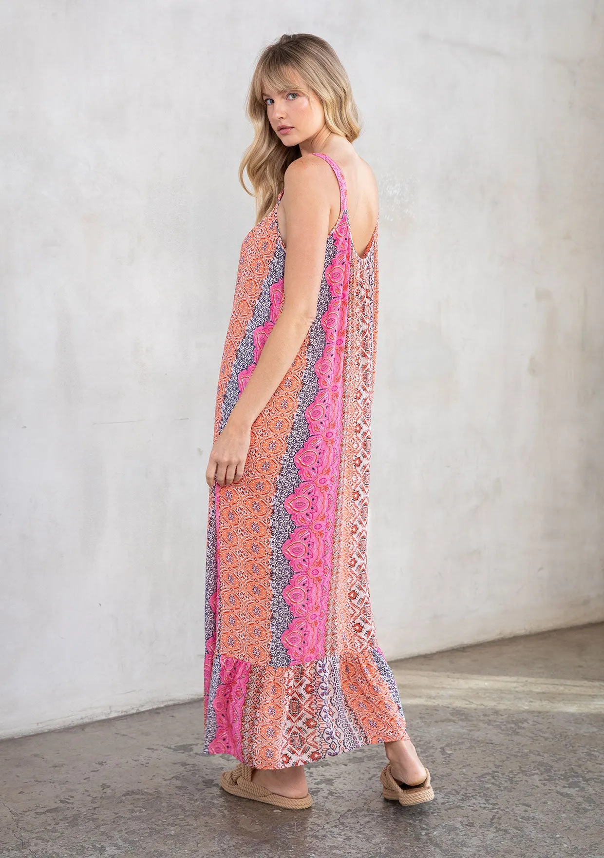 Boho Multi-Color Resort Flowy Tank Maxi Dress
