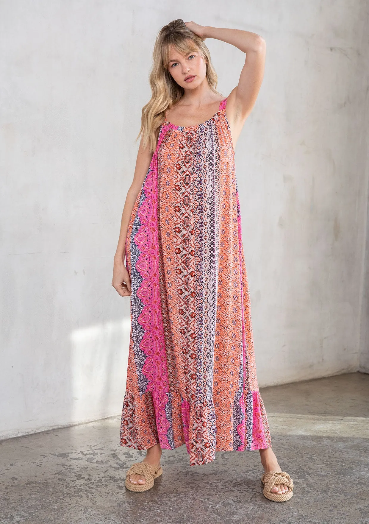 Boho Multi-Color Resort Flowy Tank Maxi Dress