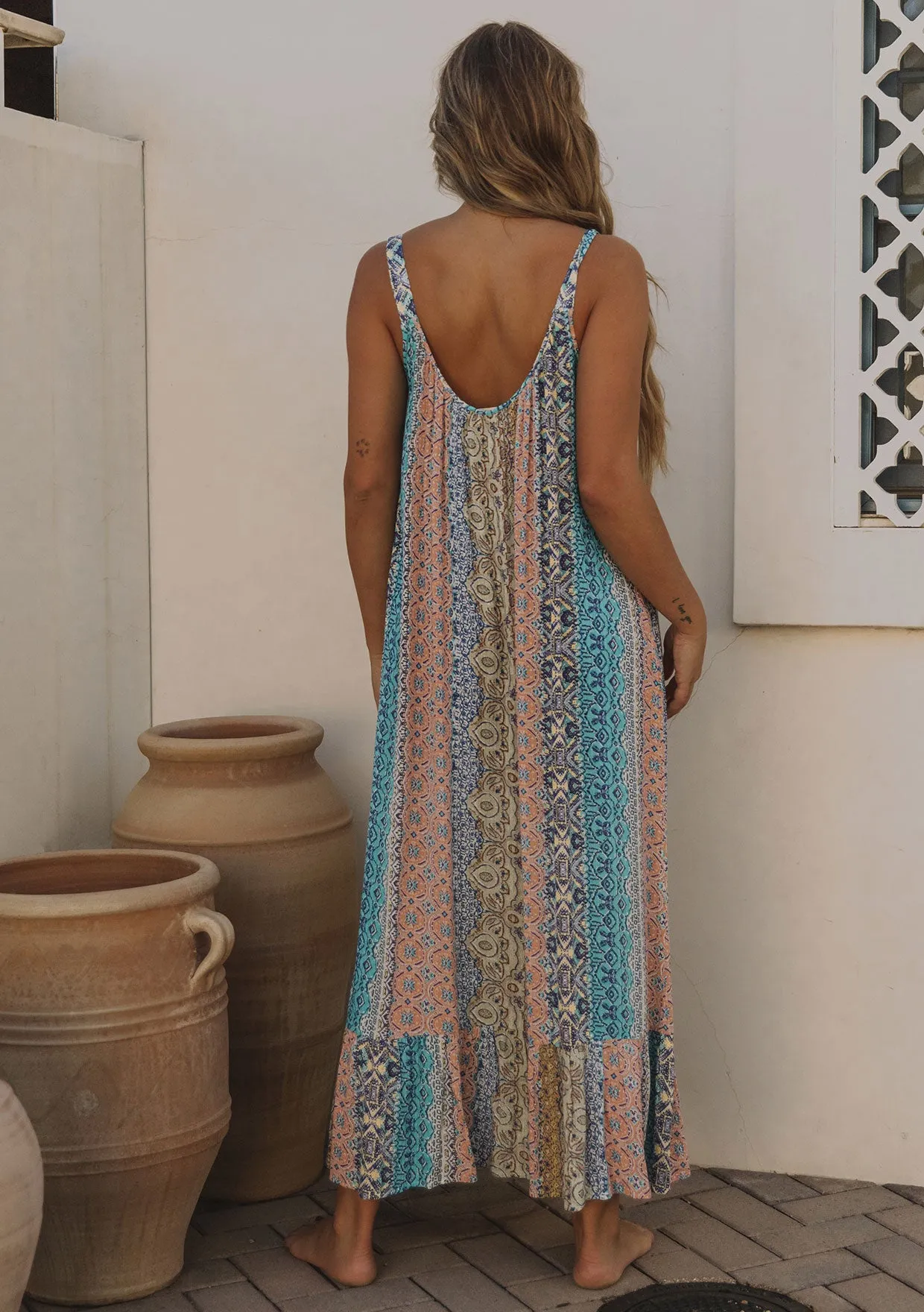 Boho Multi-Color Resort Flowy Tank Maxi Dress