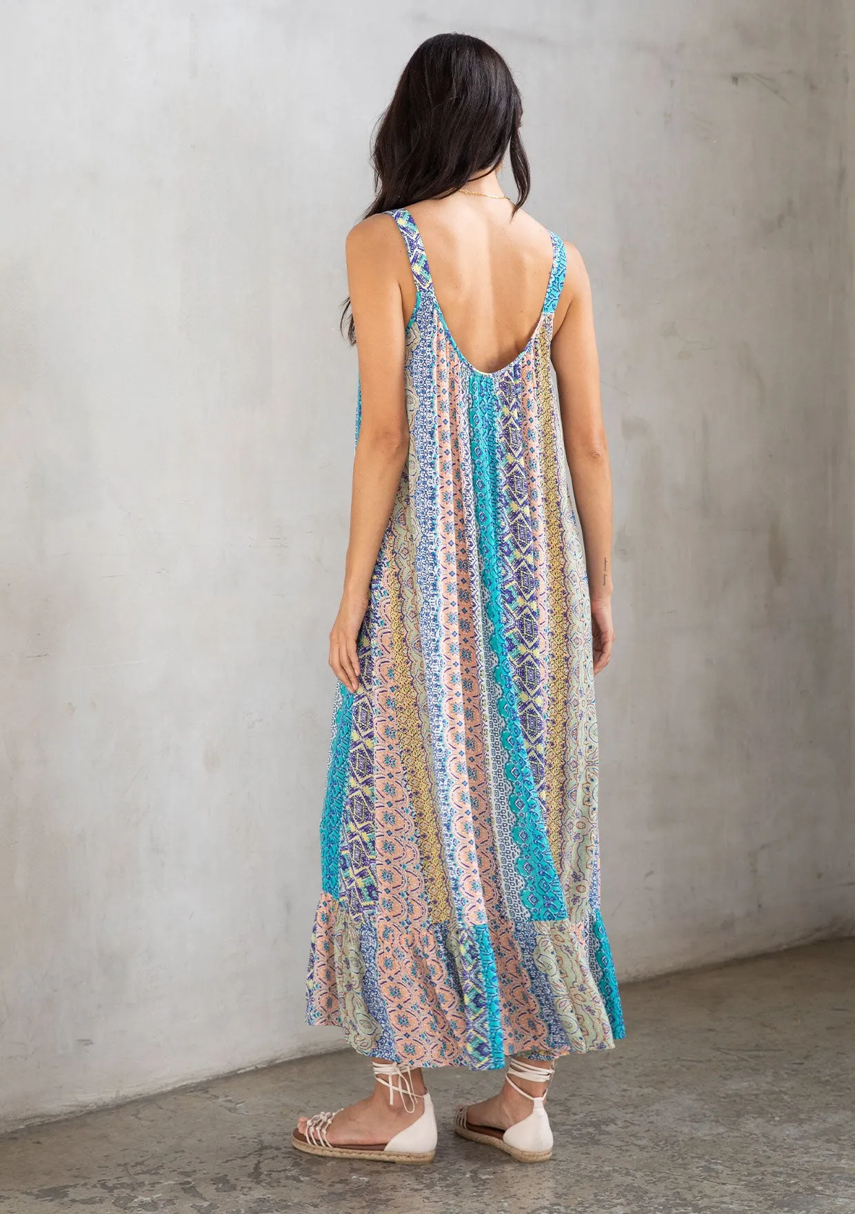 Boho Multi-Color Resort Flowy Tank Maxi Dress