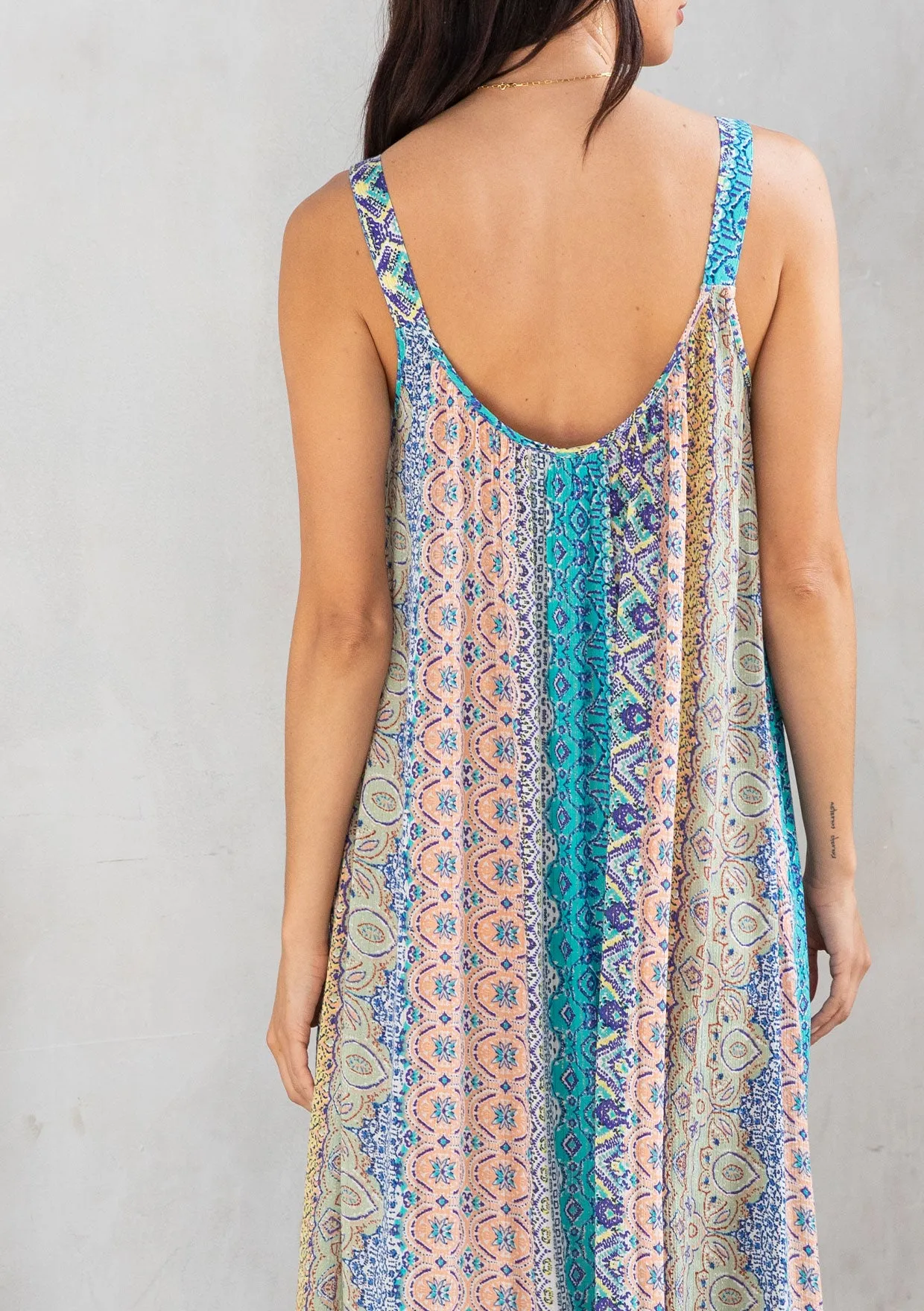 Boho Multi-Color Resort Flowy Tank Maxi Dress