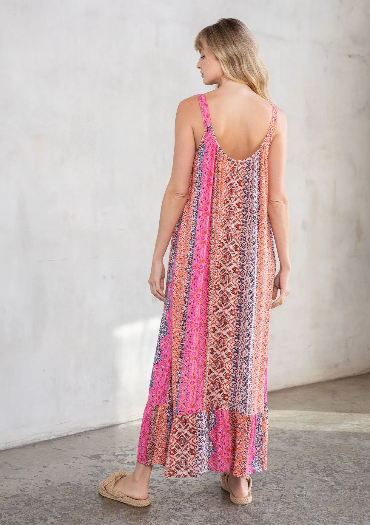 Boho Multi-Color Resort Flowy Tank Maxi Dress
