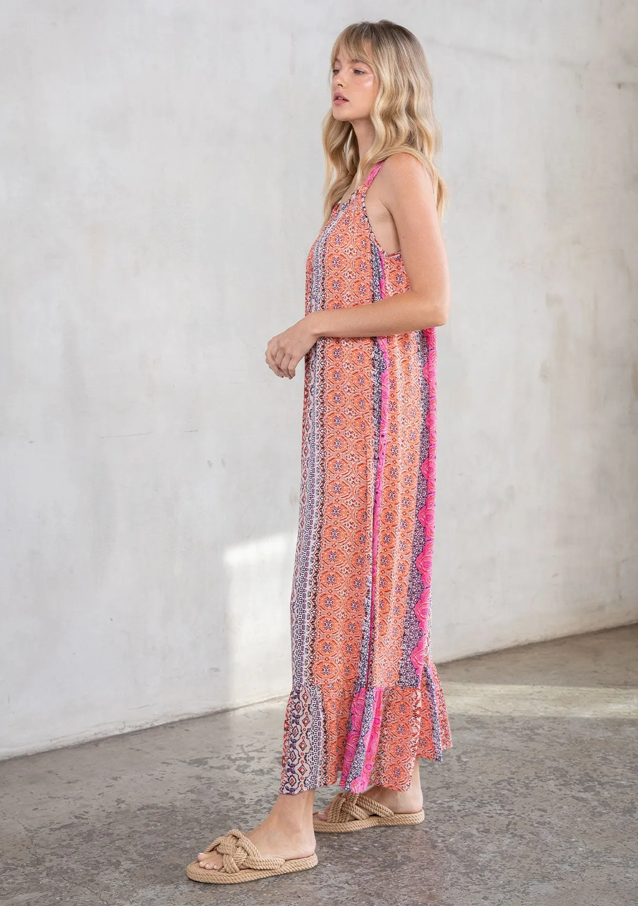 Boho Multi-Color Resort Flowy Tank Maxi Dress