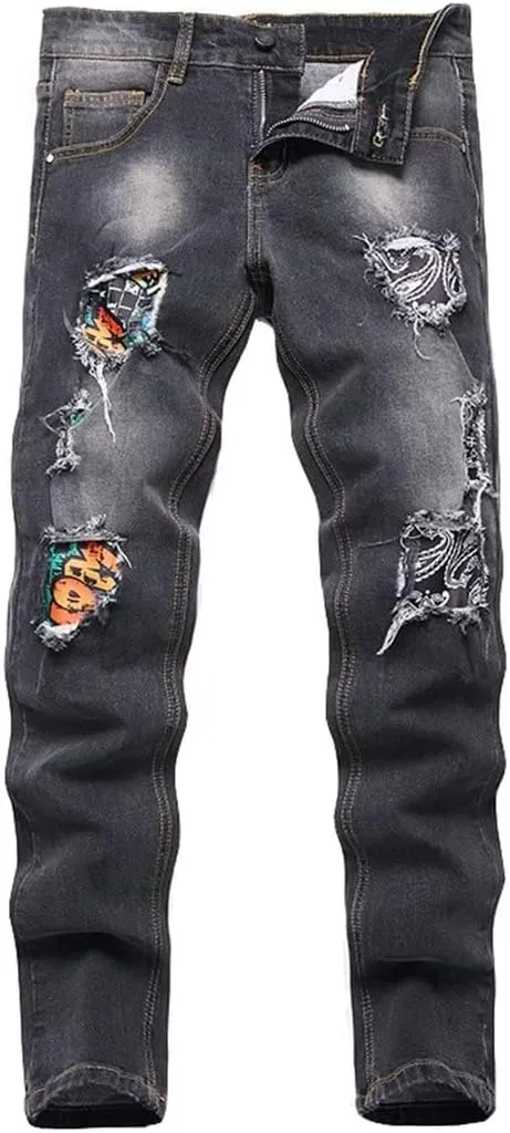 Boys Stylish Skinny Fit Stretchy Ripped Distressed Jeans Pants