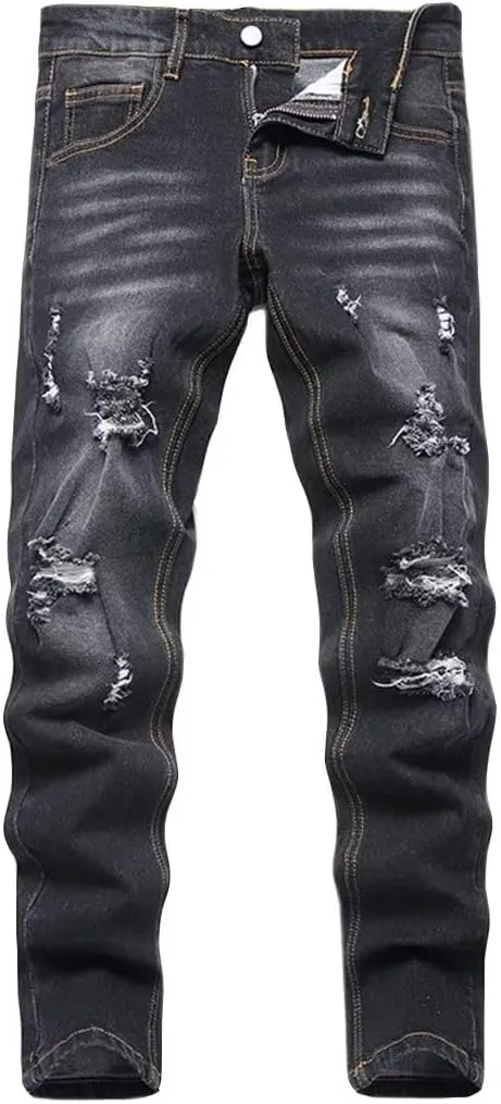 Boys Stylish Skinny Fit Stretchy Ripped Distressed Jeans Pants
