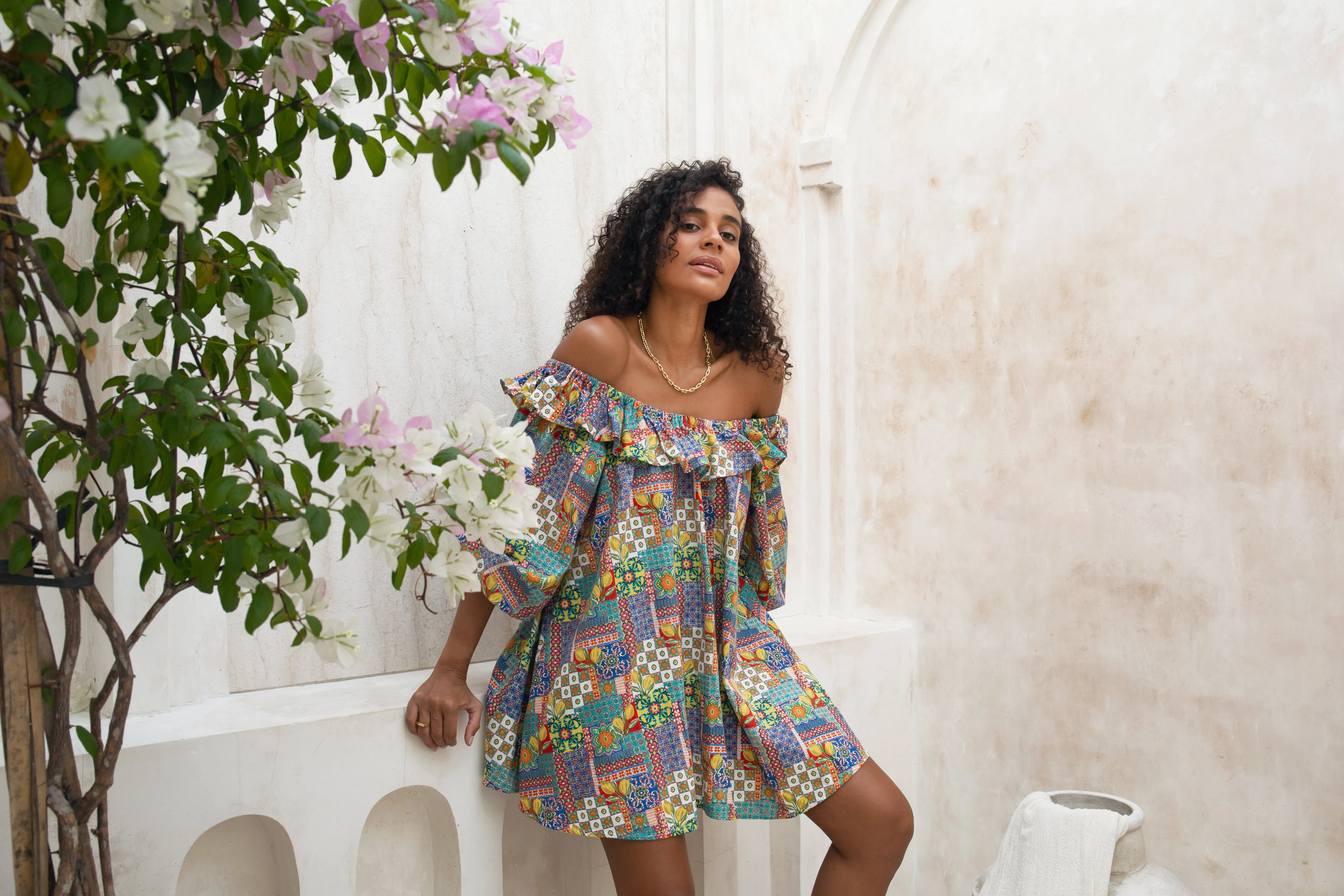 Campari Blu Off Shoulder Mini Dress