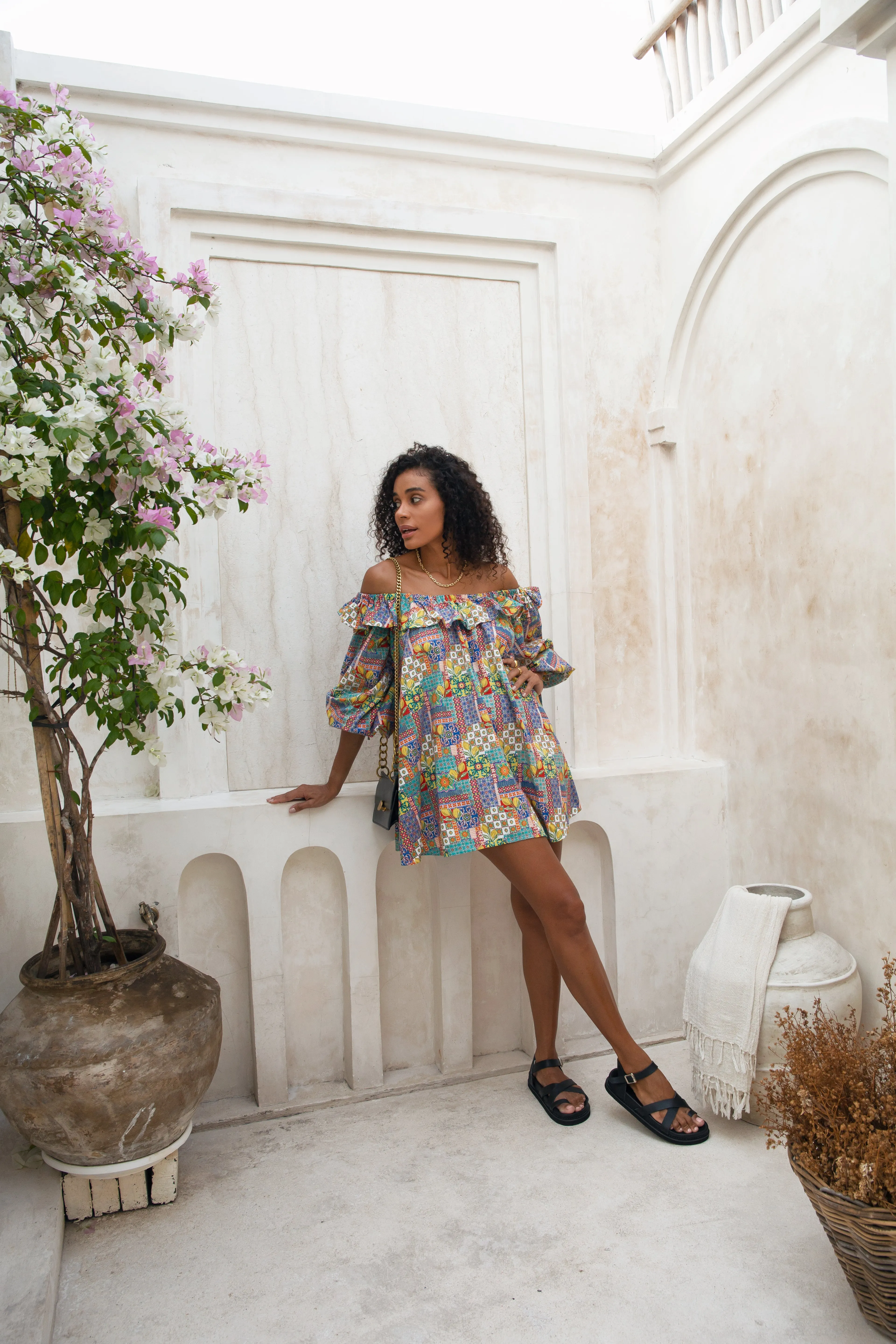 Campari Blu Off Shoulder Mini Dress