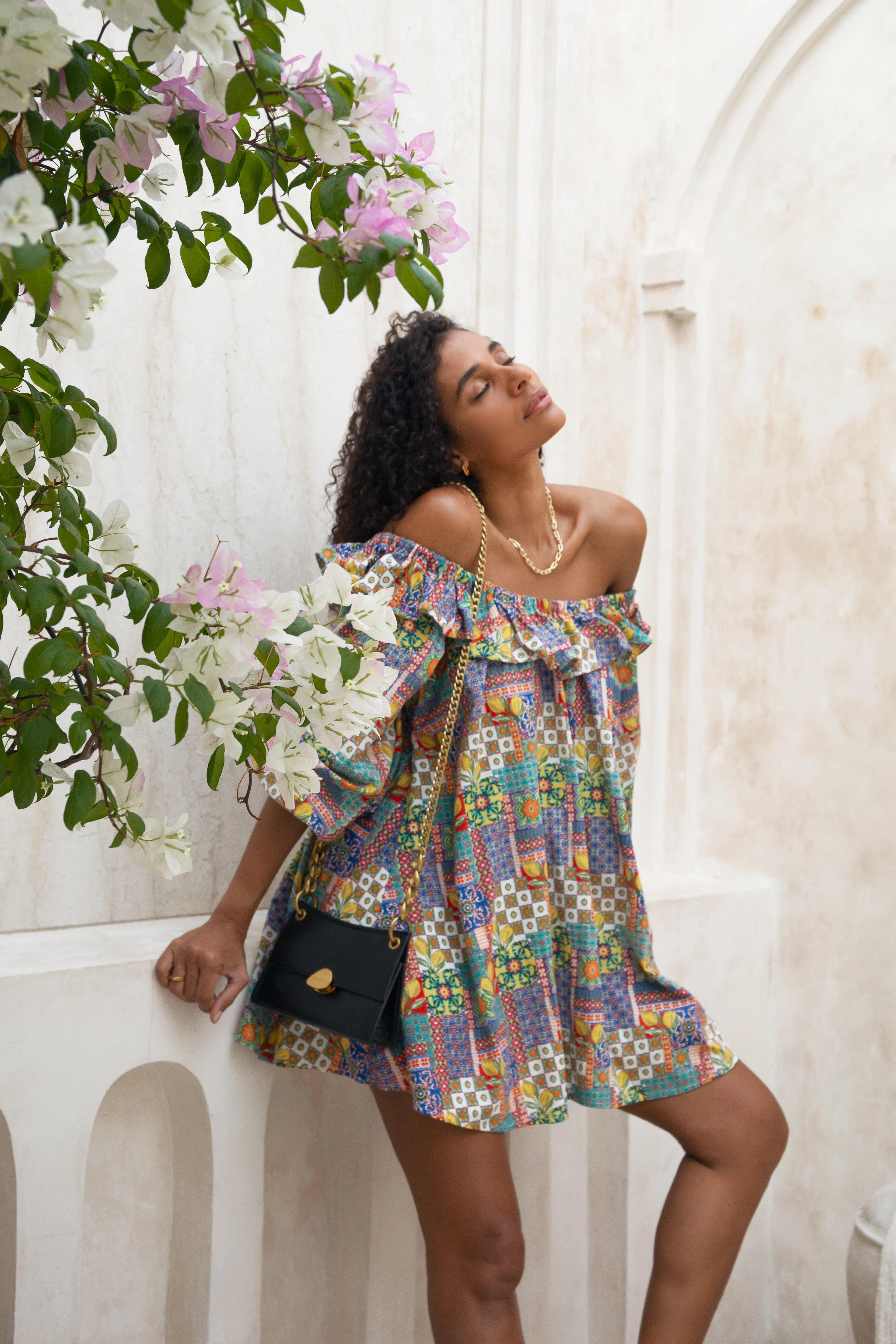 Campari Blu Off Shoulder Mini Dress
