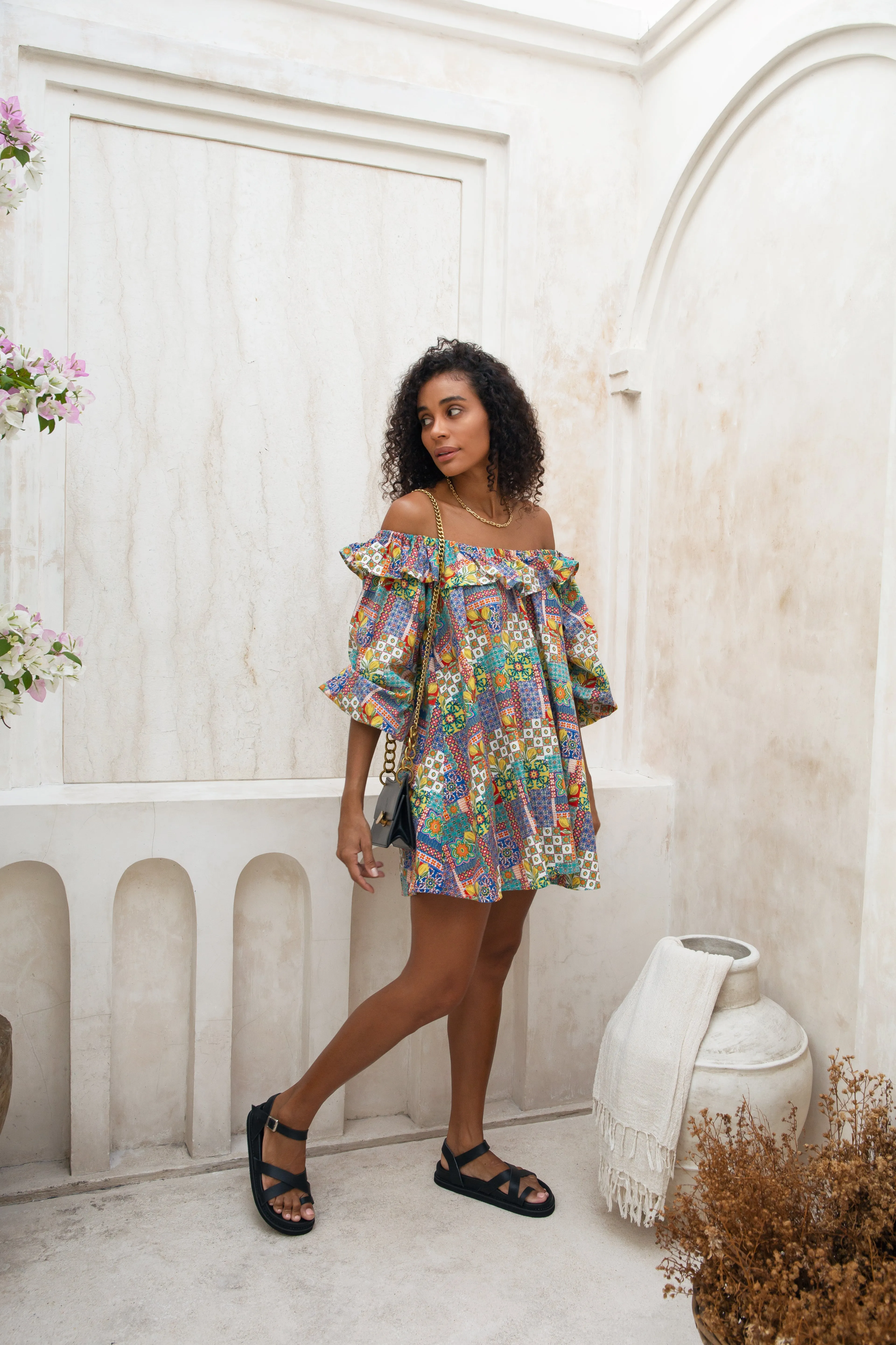 Campari Blu Off Shoulder Mini Dress