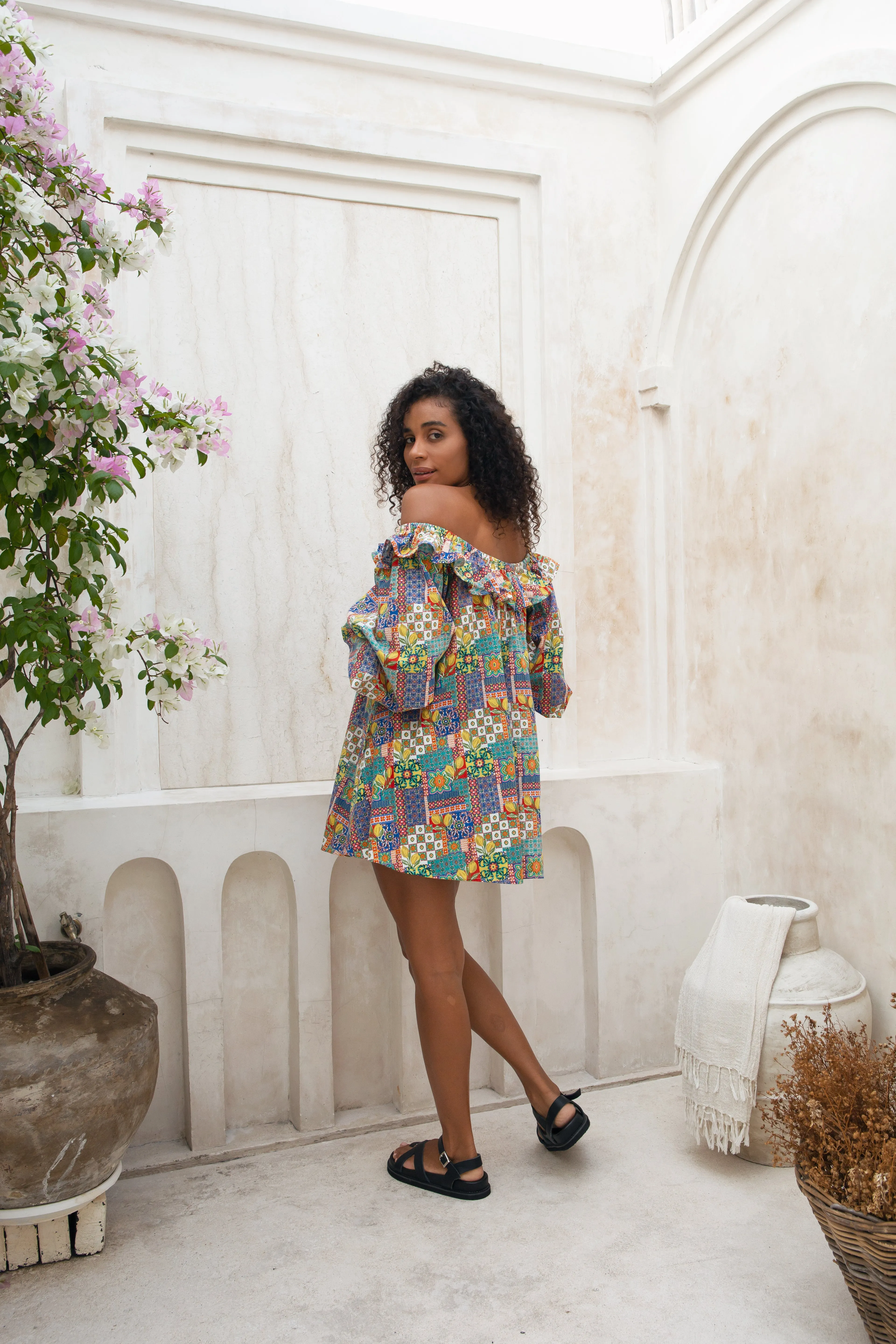 Campari Blu Off Shoulder Mini Dress