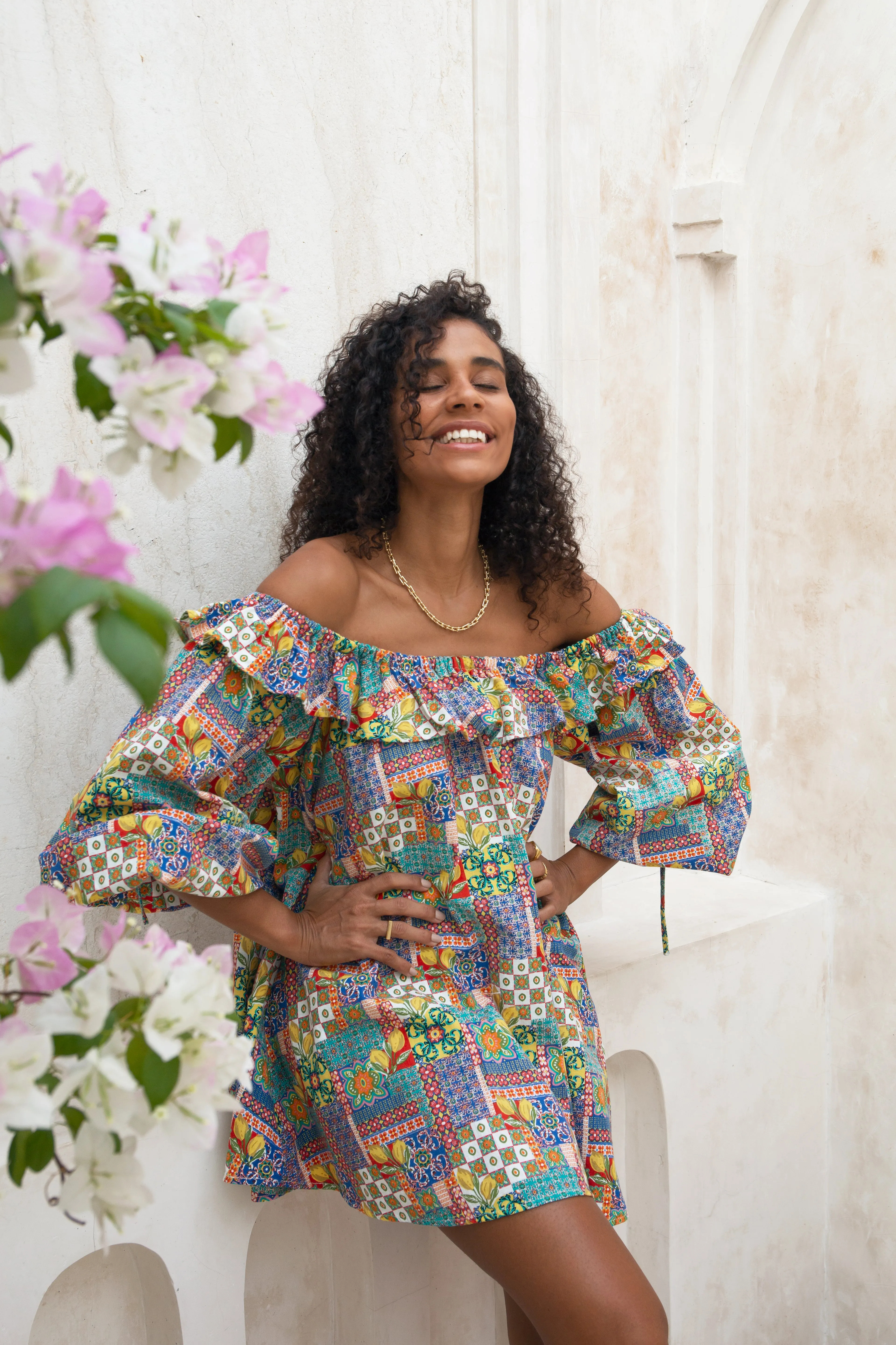 Campari Blu Off Shoulder Mini Dress