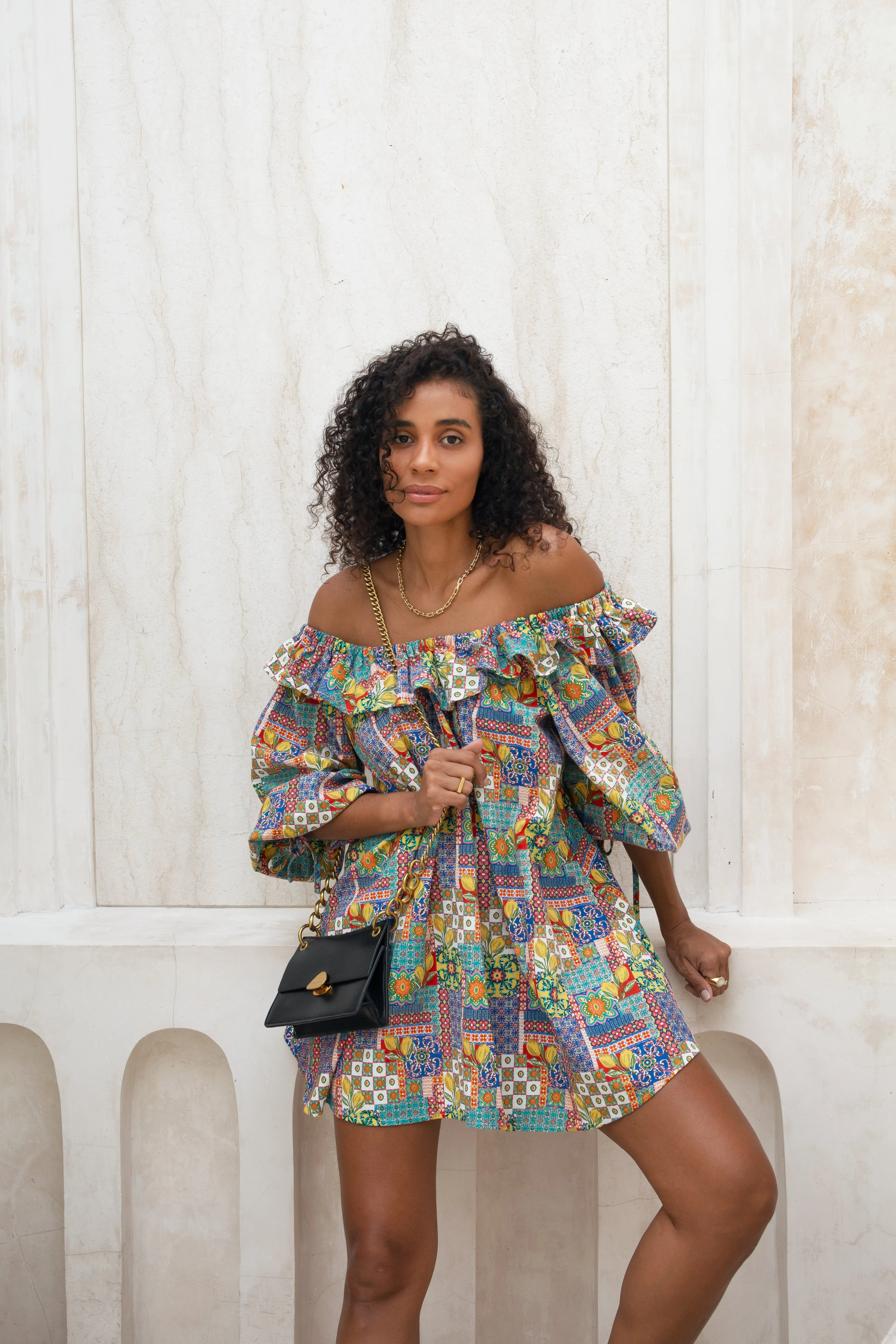 Campari Blu Off Shoulder Mini Dress