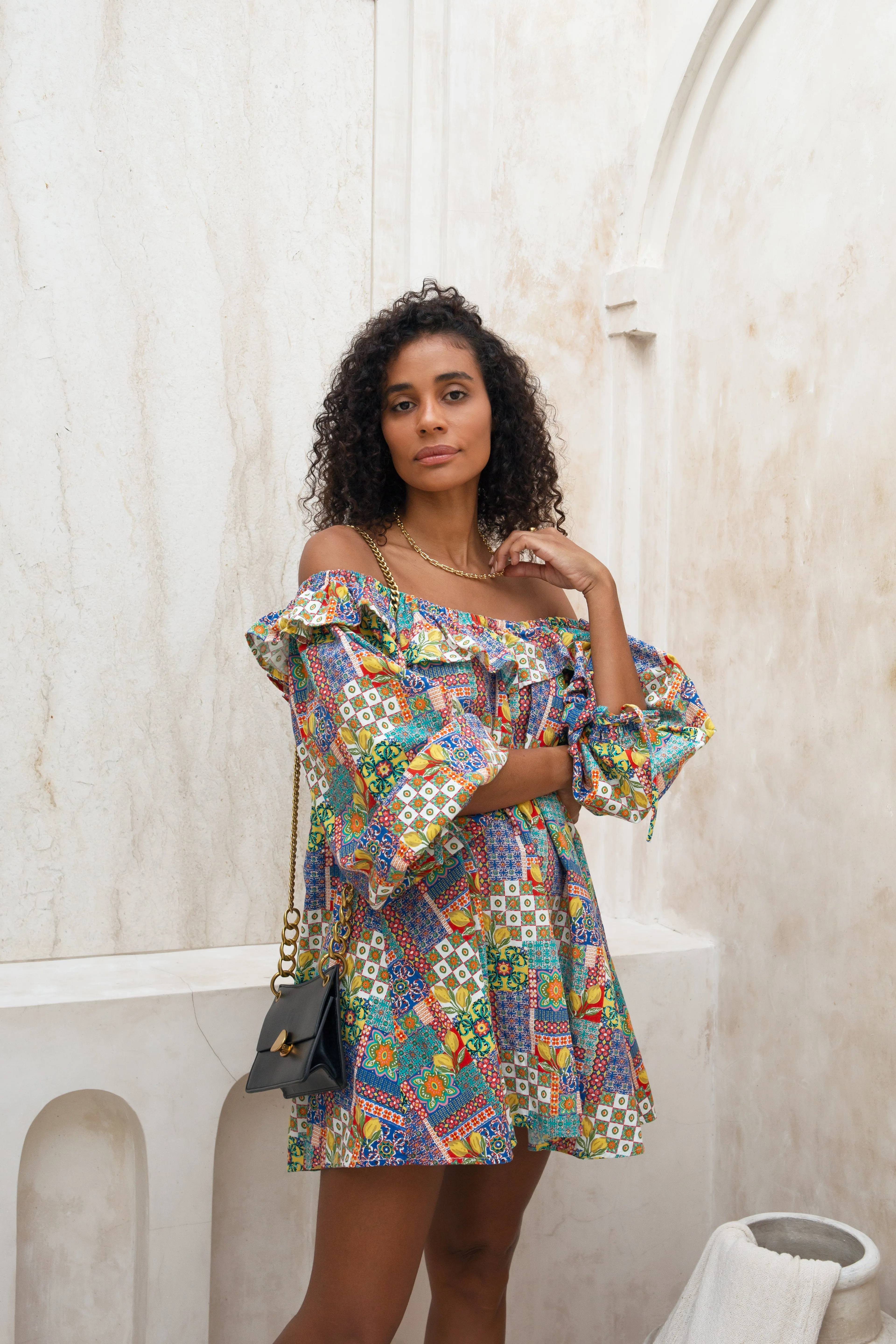 Campari Blu Off Shoulder Mini Dress