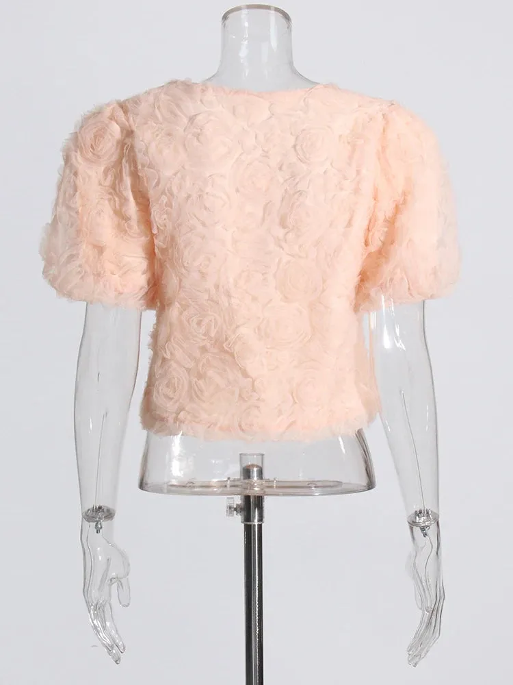 Casual Single Breasted Shirt For Women Square Collar Puff Sleeve Patchwork Floral Solid Minimalist Blouses Females
