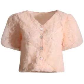 Casual Single Breasted Shirt For Women Square Collar Puff Sleeve Patchwork Floral Solid Minimalist Blouses Females