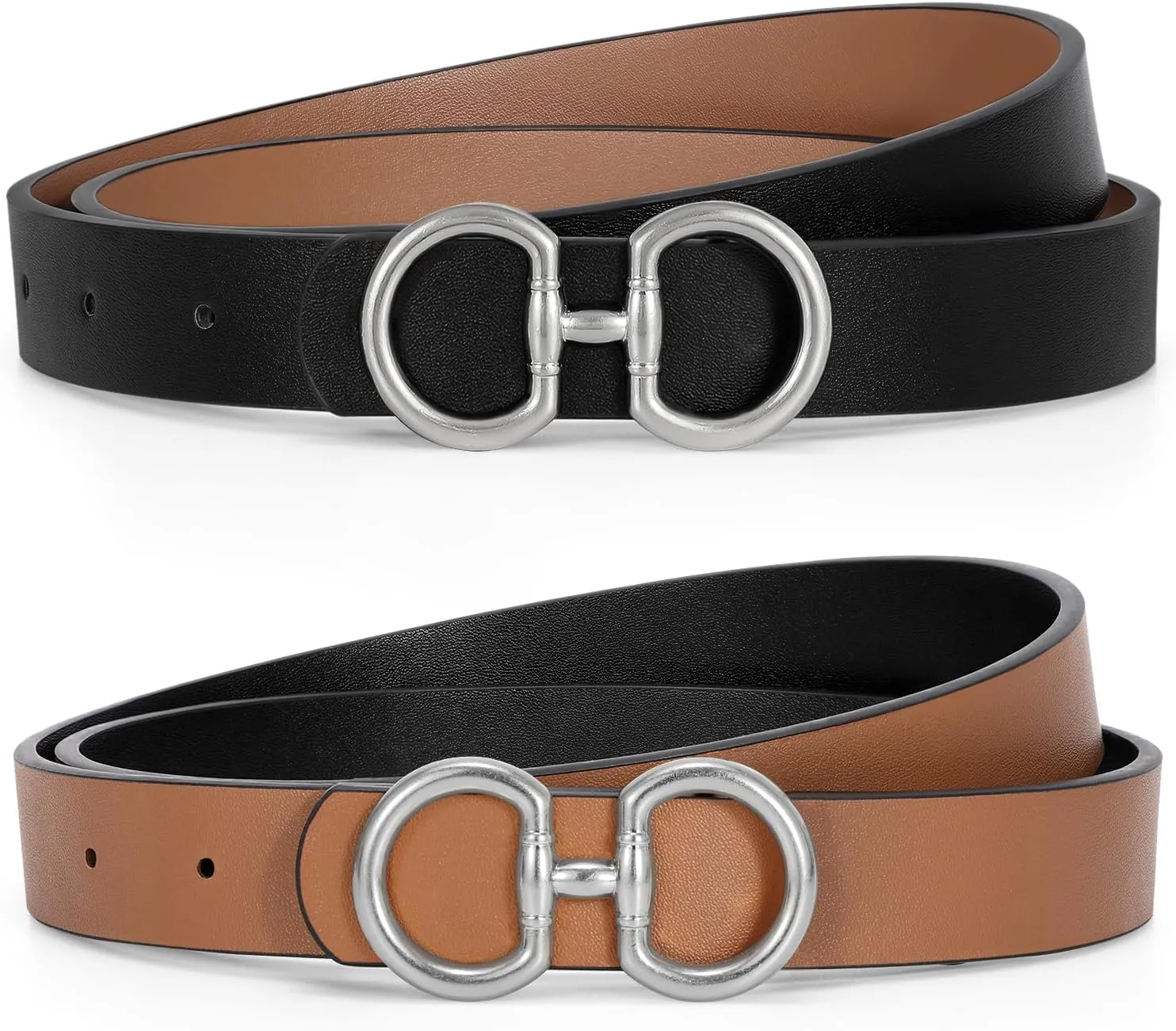CESCOSI Reversible Leather Belt for Women with Gold Buckle 0.9 Width Ladies Leather Belt for Jeans Pants