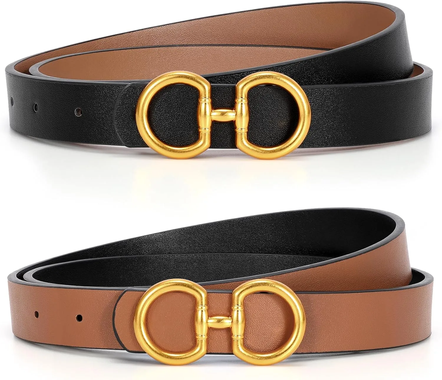 CESCOSI Reversible Leather Belt for Women with Gold Buckle 0.9 Width Ladies Leather Belt for Jeans Pants