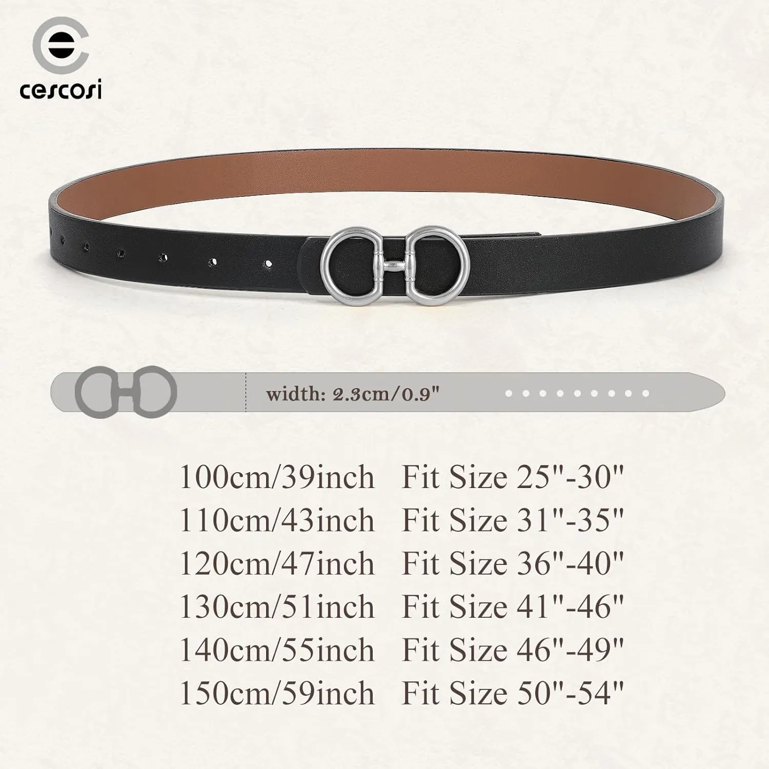 CESCOSI Reversible Leather Belt for Women with Gold Buckle 0.9 Width Ladies Leather Belt for Jeans Pants
