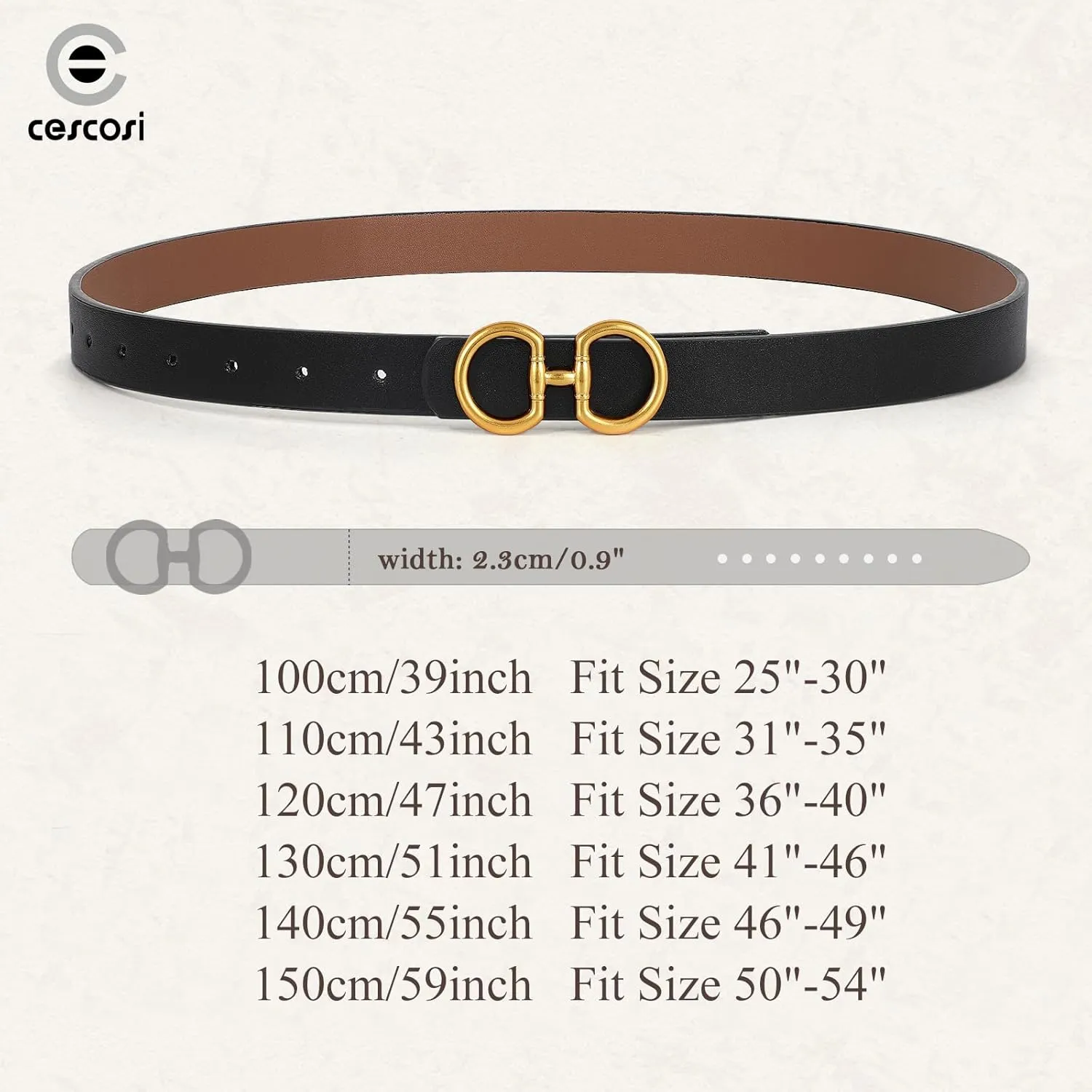 CESCOSI Reversible Leather Belt for Women with Gold Buckle 0.9 Width Ladies Leather Belt for Jeans Pants
