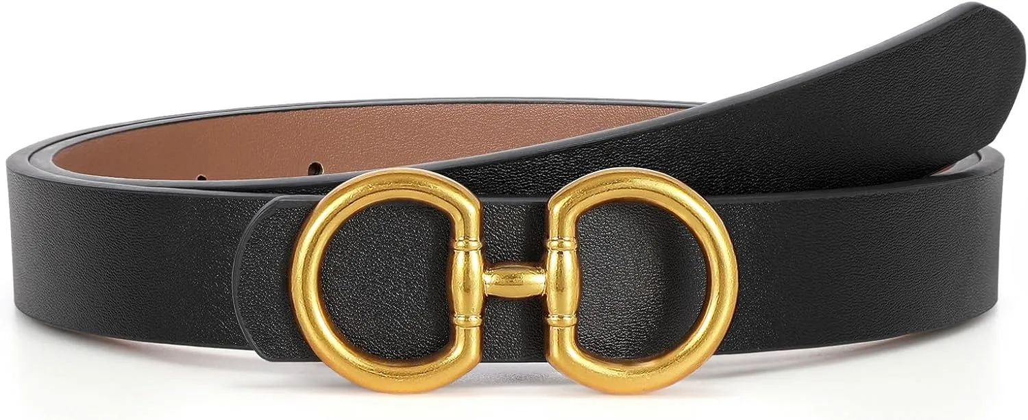 CESCOSI Reversible Leather Belt for Women with Gold Buckle 0.9 Width Ladies Leather Belt for Jeans Pants
