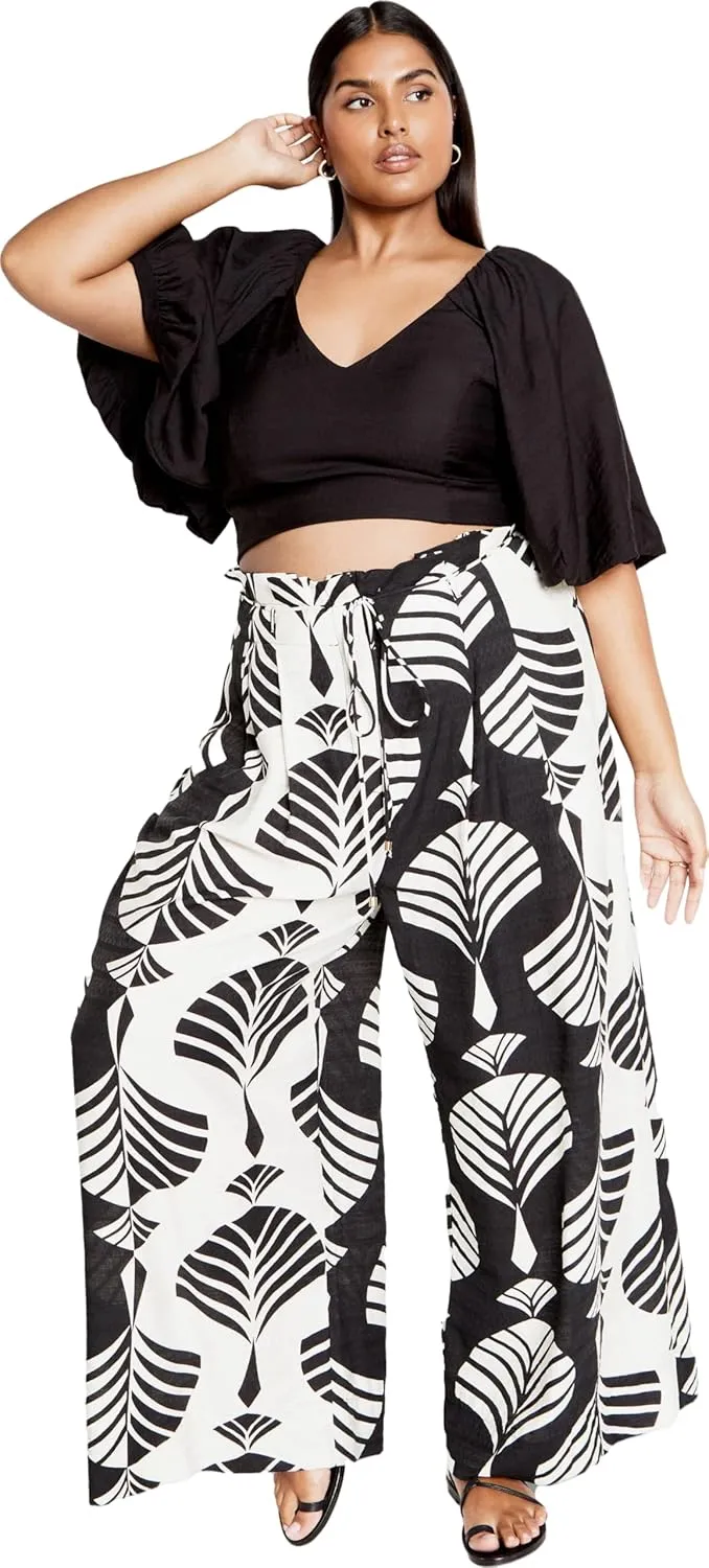 City Chic Women's Plus Size Pant - Peta Print Tie Waist