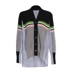 Colorblock Casual Loose Blouses For Women V Neck Long Sleeve Spliced Single Breasted Minimalist Shirts Female Fashion