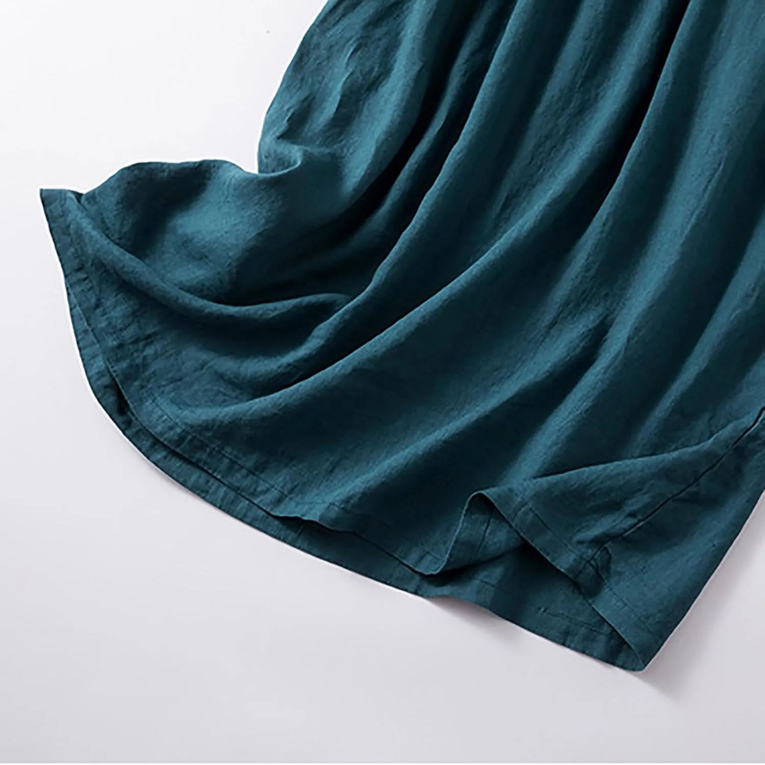 Cotton Linen Maxi Dresses for Women Summer Fashion Lapel Short Sleeve High Waist Beach Button Shirt Dress
