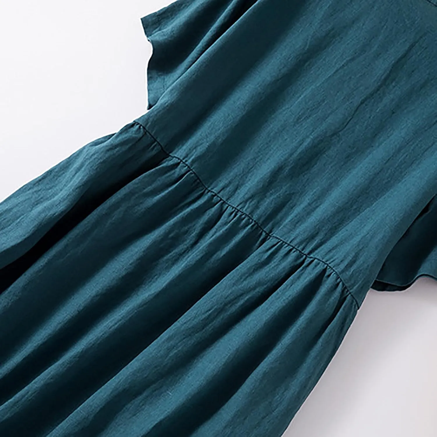 Cotton Linen Maxi Dresses for Women Summer Fashion Lapel Short Sleeve High Waist Beach Button Shirt Dress