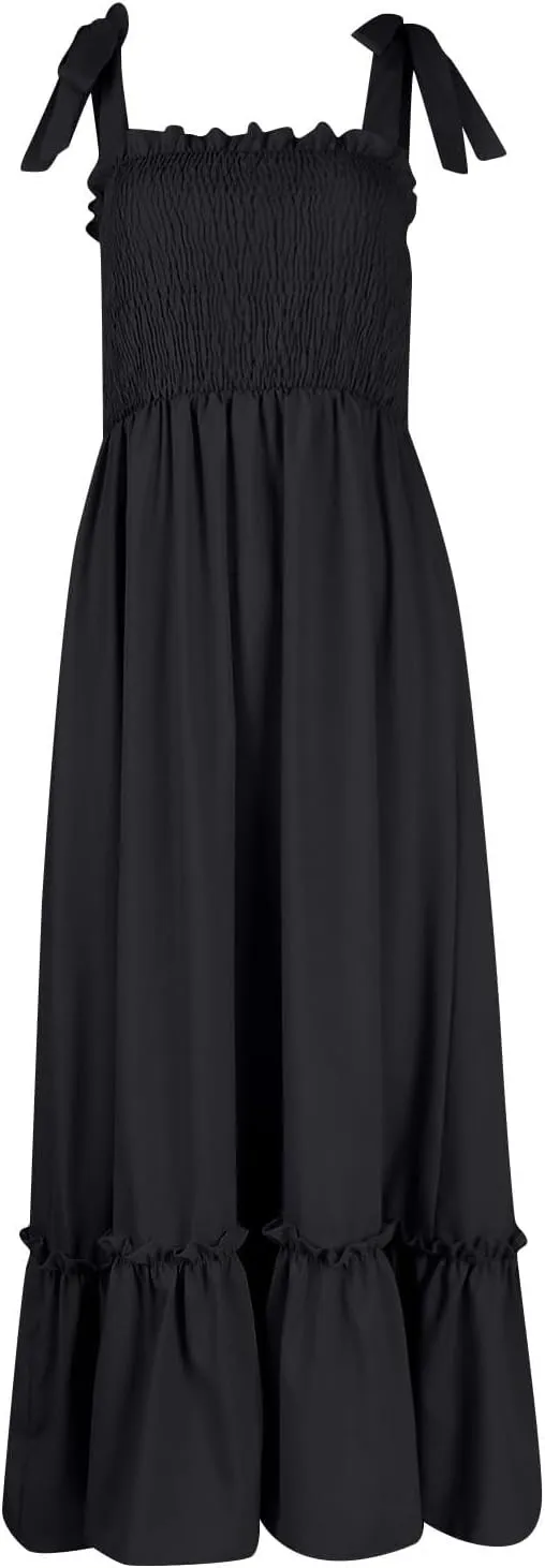 Dresses for Women 2025 Summer Boho Sleeveless Square Neck Ruffle Flowy Swing Dress A Line Beach Maxi Dress Sundress