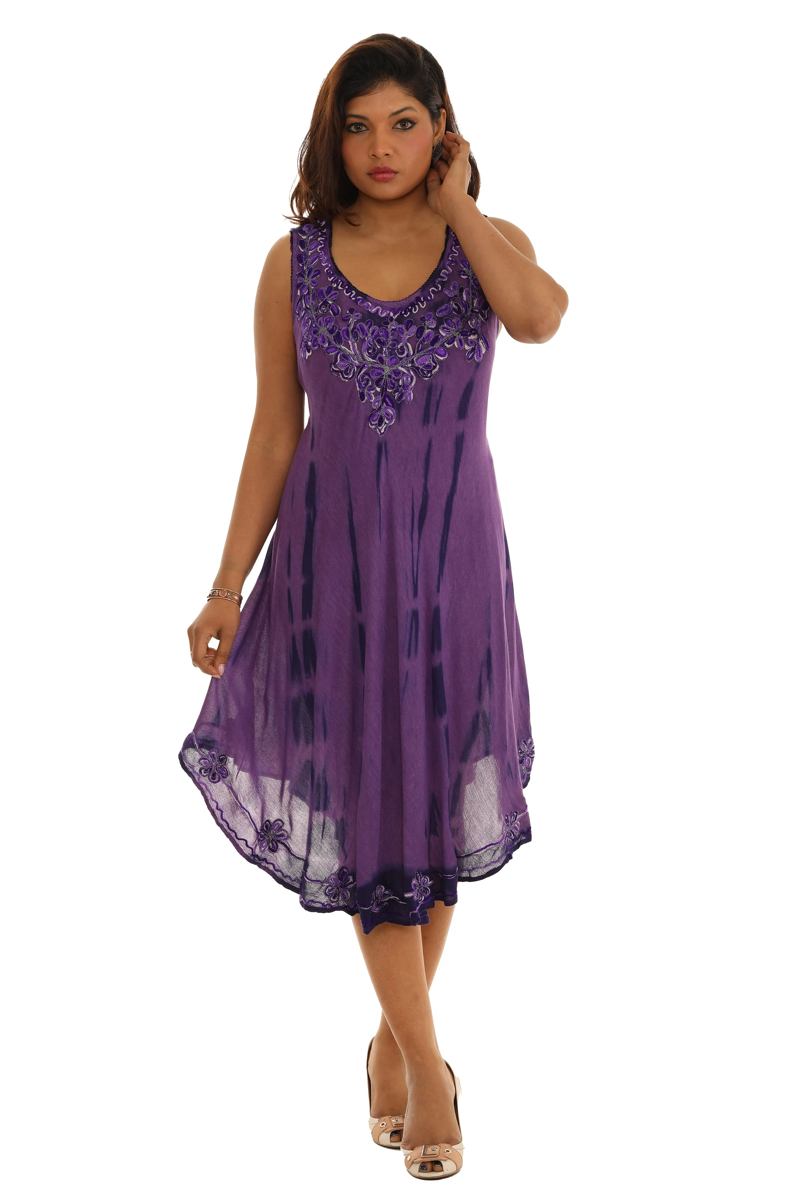 Embroidery Tie Dye Umbrella Dress
