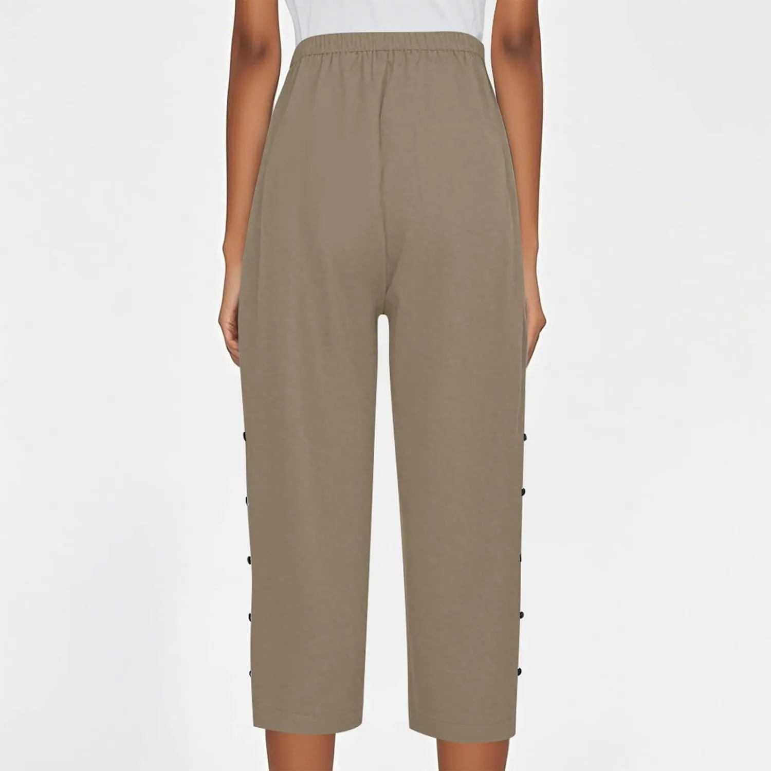 fanmpghleoo Linen Capris for Women Cropped Drawstring Linen Striped Pants Loose Fit Comfy Wide Leg Lounge Pants with Pockets