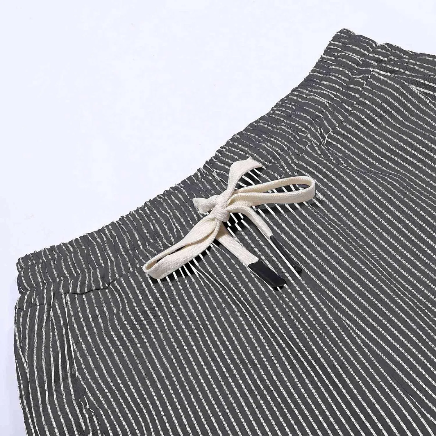 fanmpghleoo Linen Capris for Women Cropped Drawstring Linen Striped Pants Loose Fit Comfy Wide Leg Lounge Pants with Pockets