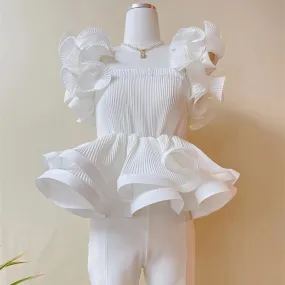 Folds Minimalist Shirts For Women Square Collar Short Sleeve  Off Shoulder Summer Solid Blouse Female Fashion