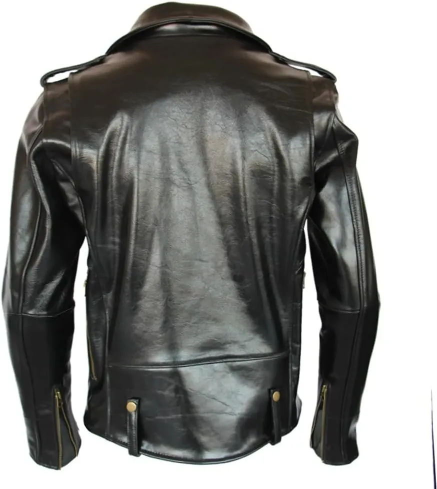 Genuine Leather Classic Motorcycle Jacket Heavyweight Natural Horsehide Motor Biker Jacket Coat