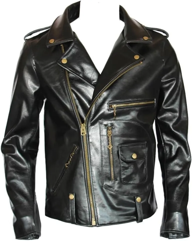 Genuine Leather Classic Motorcycle Jacket Heavyweight Natural Horsehide Motor Biker Jacket Coat